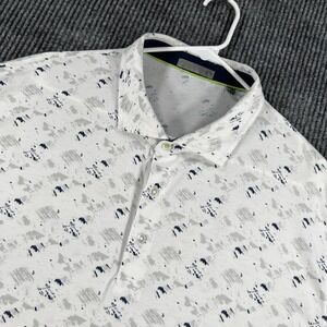 Tasc Performance Polo Shirt Mens 2XL XXL White Geometric Short Sleeve Casual